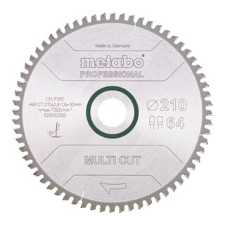 Metabo Sägeblatt "multi cut - professional", 210x2,4/1,6x30, Z64 FZ/TZ, 5°neg.