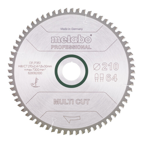 Metabo Sägeblatt "multi cut - professional", 210x2,4/1,6x30, Z64 FZ/TZ, 5°neg.