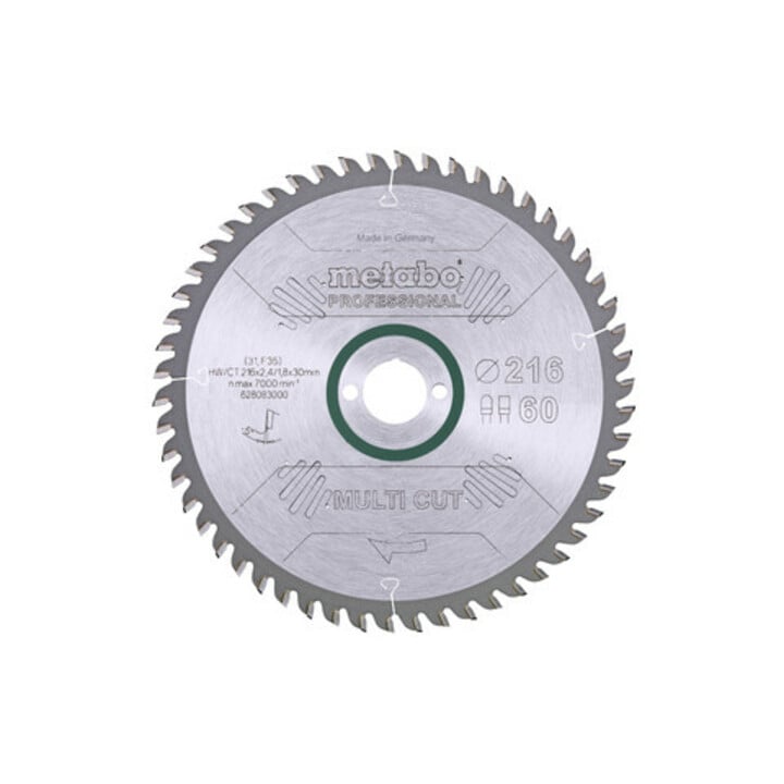 Metabo Sägeblatt "multi cut - professional", 216x2,4/1,8x30, Zähnezahl 60, Z60 FZ/TZ, 5°neg.