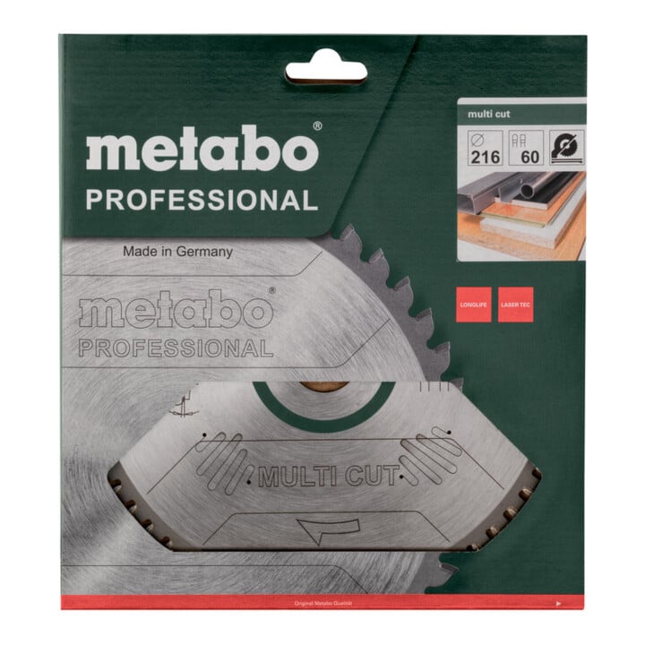 Metabo Sägeblatt "multi cut - professional", 216x2,4/1,8x30, Zähnezahl 60, Z60 FZ/TZ, 5°neg.