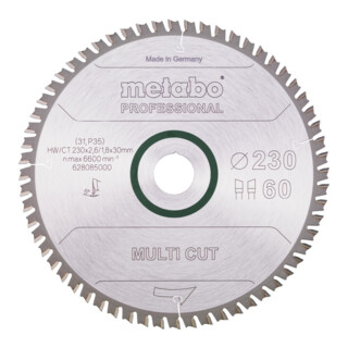 Metabo Sägeblatt "multi cut - professional", 230x2,6/1,8x30, Z60 WZ 5°