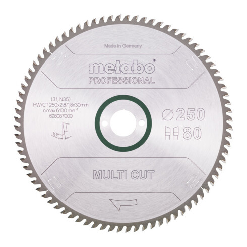 Metabo Sägeblatt "multi cut - professional", 250x2,8/1,8x30, Z80 WZ, 10°