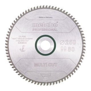 Metabo Sägeblatt "multi cut - professional", 250x2,8/2,0x30, Z80 FZ/TZ, 5° neg.