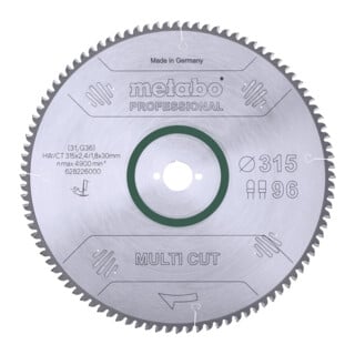Metabo Sägeblatt "multi cut - professional", 315x2,4/1,8x30, Z96 FZ/TZ, 5°neg.