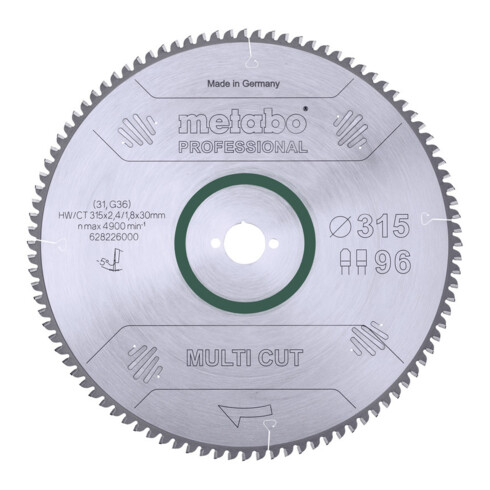 Metabo Sägeblatt "multi cut - professional", 315x2,4/1,8x30, Z96 FZ/TZ, 5°neg.