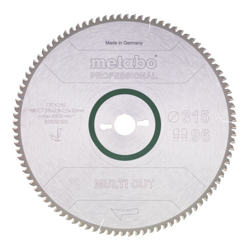 Metabo Sägeblatt "multi cut - professional", 315x2,8/2,0x30, Z96 FZ/TZ, 5°neg.