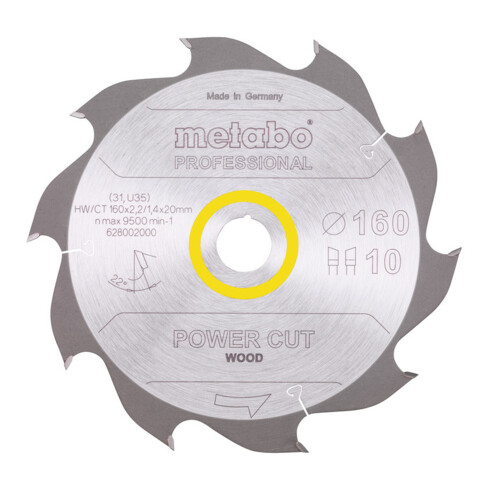 Metabo Sägeblatt "power cut wood - professional", 160x2,2/1,4x20, Z10 WZ 22°