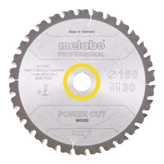 Metabo Sägeblatt "power cut wood - professional", 160x2,2/1,4x20, Z30 WZ 5°