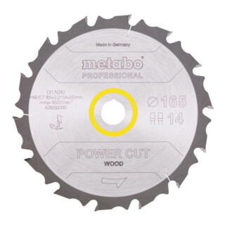 Metabo Sägeblatt "power cut wood - professional", 165x2,0/1,2x20 Z14 FZ/FA 10°