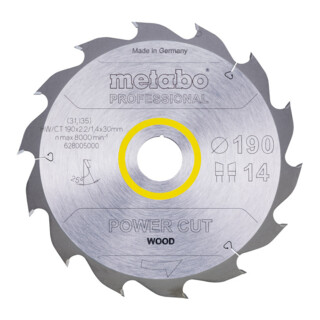 Metabo Sägeblatt "power cut wood - professional", 190x2,2/1,4x30, Z14 WZ 25°