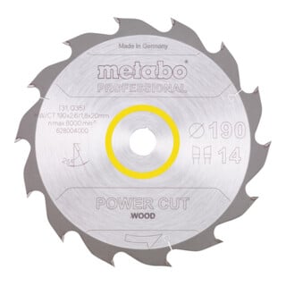 Metabo Sägeblatt "power cut wood - professional", 190x2,6/1,8x20, Z14 WZ 25°