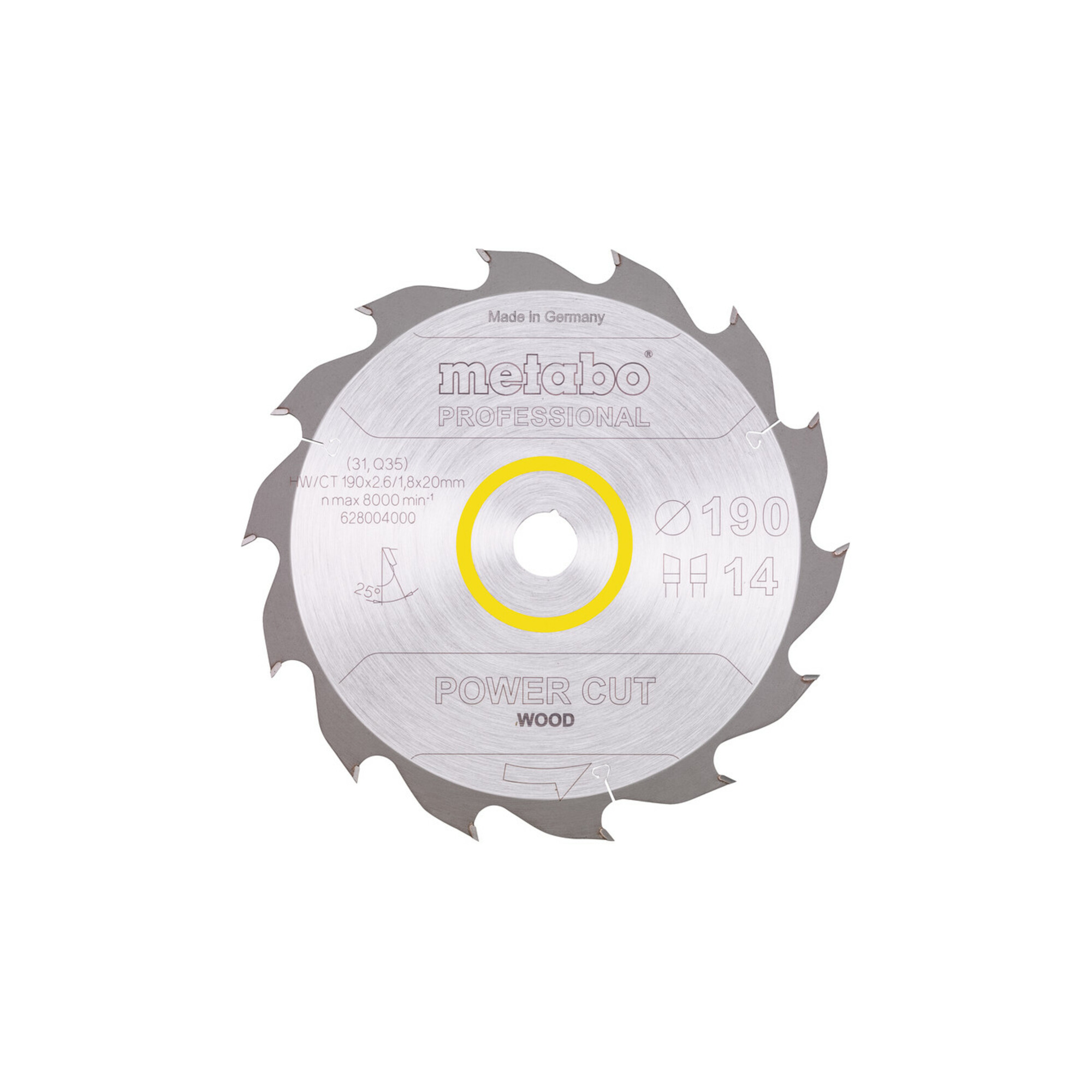 Metabo Sägeblatt "power cut wood - professional", 190x2,6/1,8x20, Z14 WZ 25°