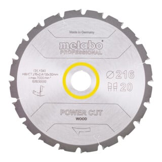 Metabo Hartmetall Kreissägeblatt "power cut wood", Qualität professional, für halbstationäre Kreissägen