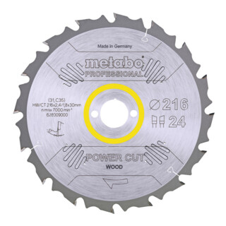 Metabo Sägeblatt "power cut wood - professional", 216x2,4/1,8x30, Z24 WZ 5° neg.