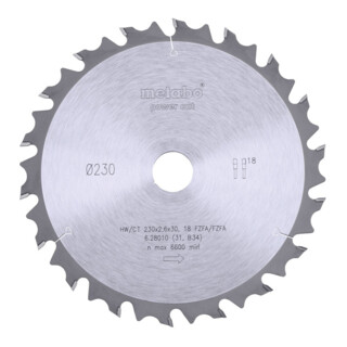 Metabo Sägeblatt "power cut wood - professional", 230x2,6/1,8x30, Z18 FZ/FA 10°