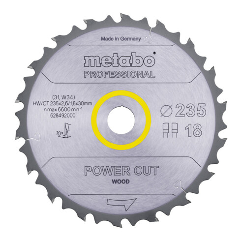 Metabo Sägeblatt "power cut wood - professional", 235x2,6/1,8x30, Z18 FZ/FA 10°