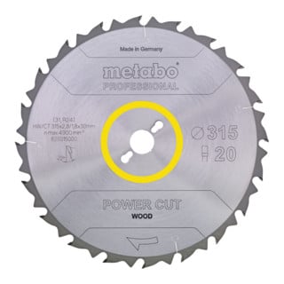 Metabo Sägeblatt "power cut wood - professional", 315x2,8/1,8x30, Z20 FZ 22°