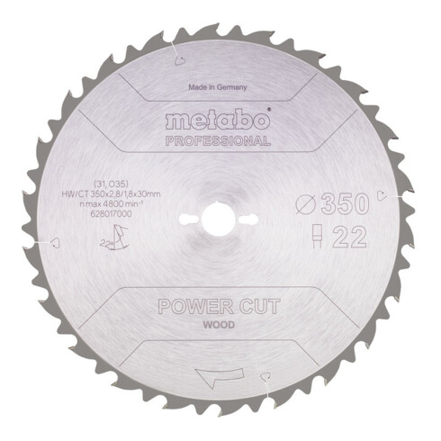 Metabo Sägeblatt "power cut wood - professional", 350x2,8/1,8x30, Z22 FZ 22°