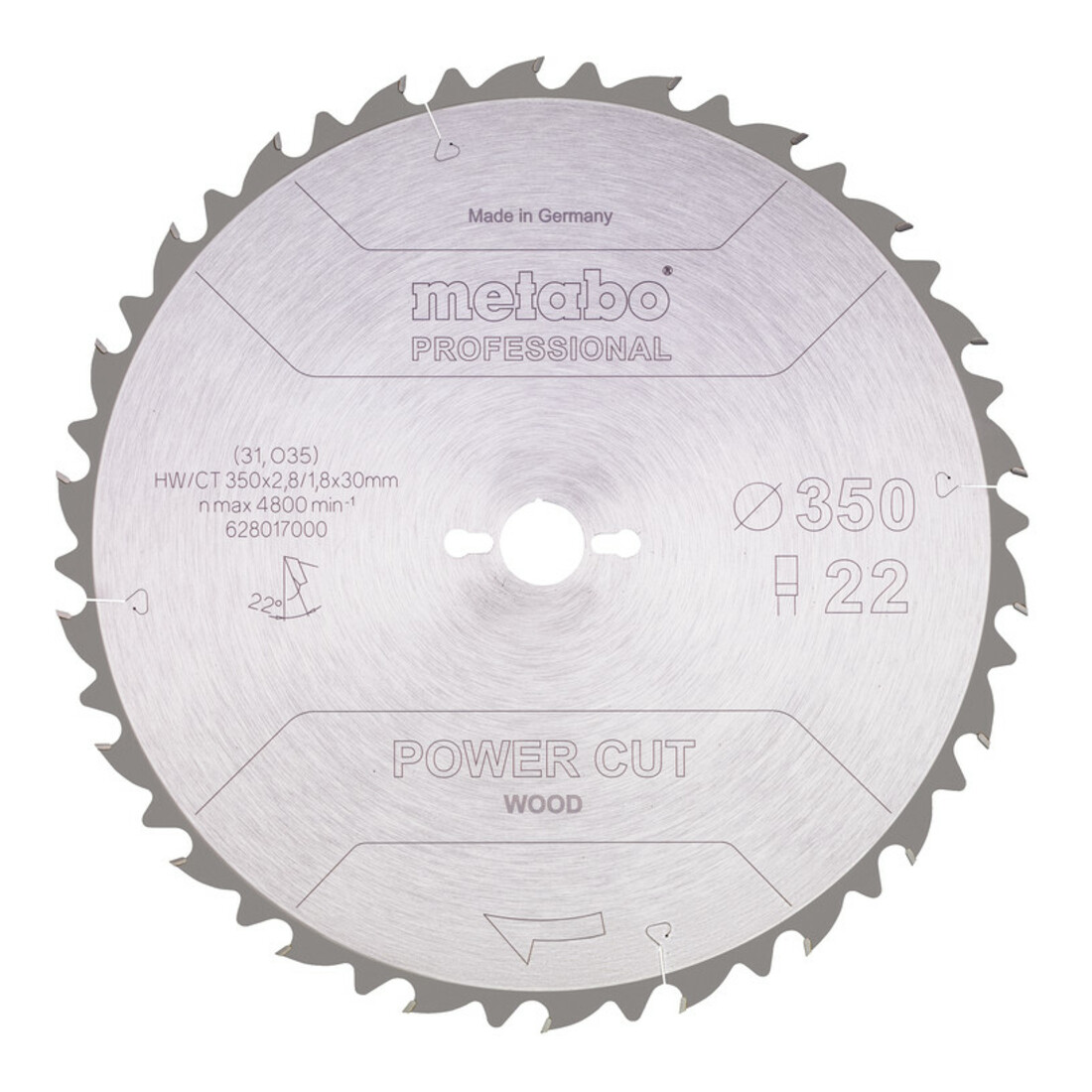 Metabo Sägeblatt "power cut wood - professional", 350x2,8/1,8x30, Z22 FZ 22°