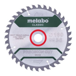 Metabo Sägeblatt "precision cut wood - classic", 160x2,2/1,4x20 Z36 WZ 10°