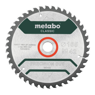 Metabo Sägeblatt "precision cut wood - classic", 165x1,8/1,2x20 Z42 WZ 5° /B