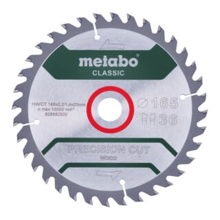 Metabo Sägeblatt "precision cut wood - classic", 165x2,2/1,4x20 Z36 WZ 15° /B