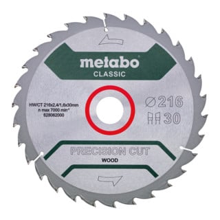 Metabo Sägeblatt "precision cut wood - classic", 216x2,4/1,6x30, Z30 WZ 22°
