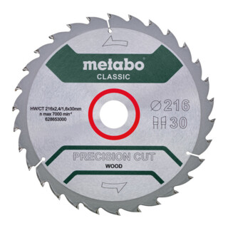 Metabo Sägeblatt "precision cut wood - classic", 216x2,4/1,6x30 Z30 WZ 22° /B
