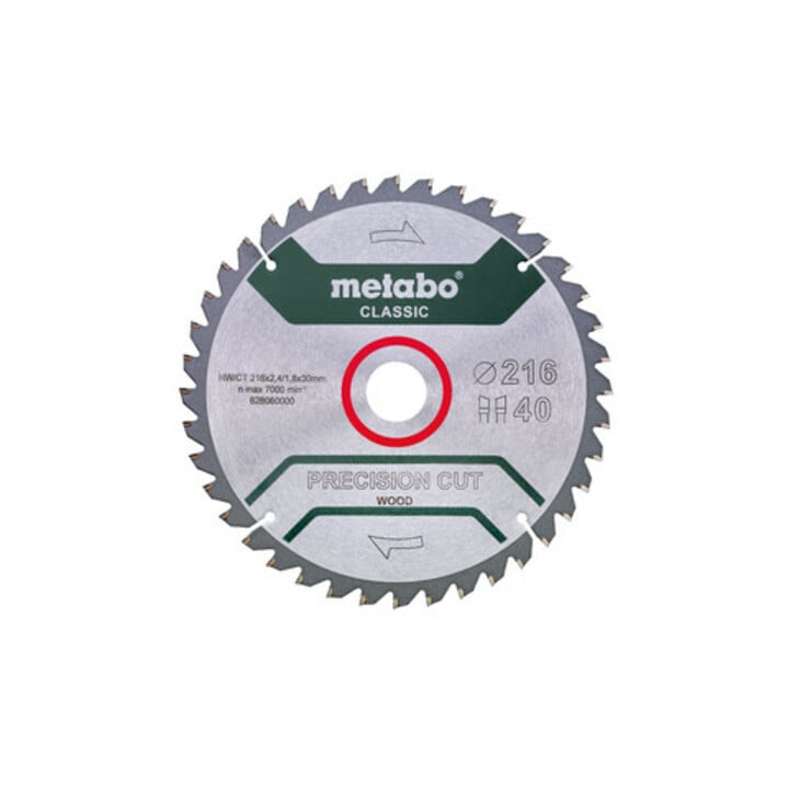 Metabo Sägeblatt "precision cut wood - classic", 216x2,4/1,8x30, Z40 WZ 5°neg.