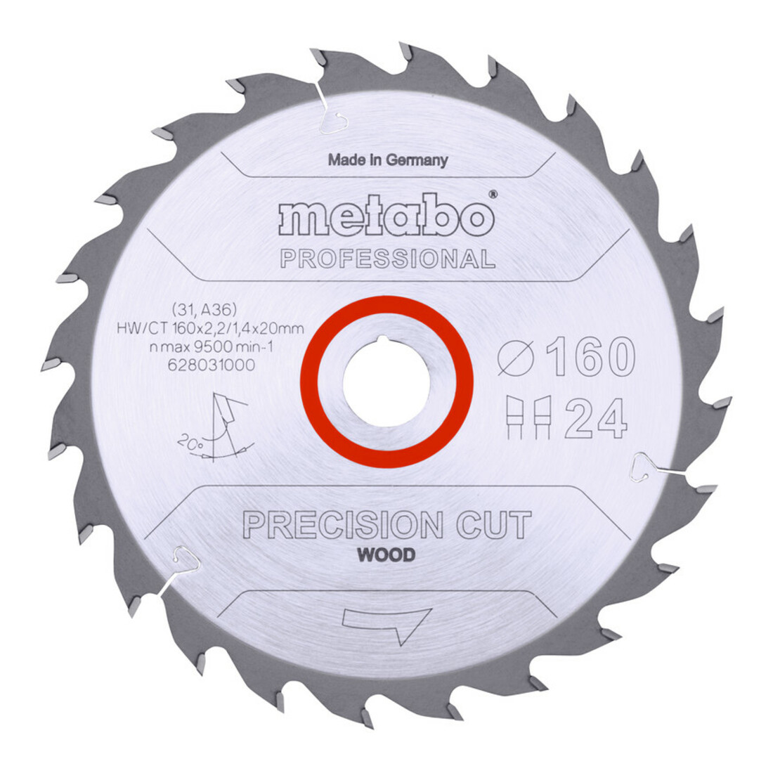 Metabo Sägeblatt "precision cut wood - professional", 160x2,2/1,4x20, Z24 WZ 20°