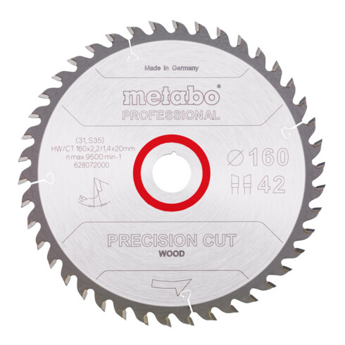 Metabo Sägeblatt "precision cut wood - professional", 160x2,2/1,4x20, Z42 WZ 15°