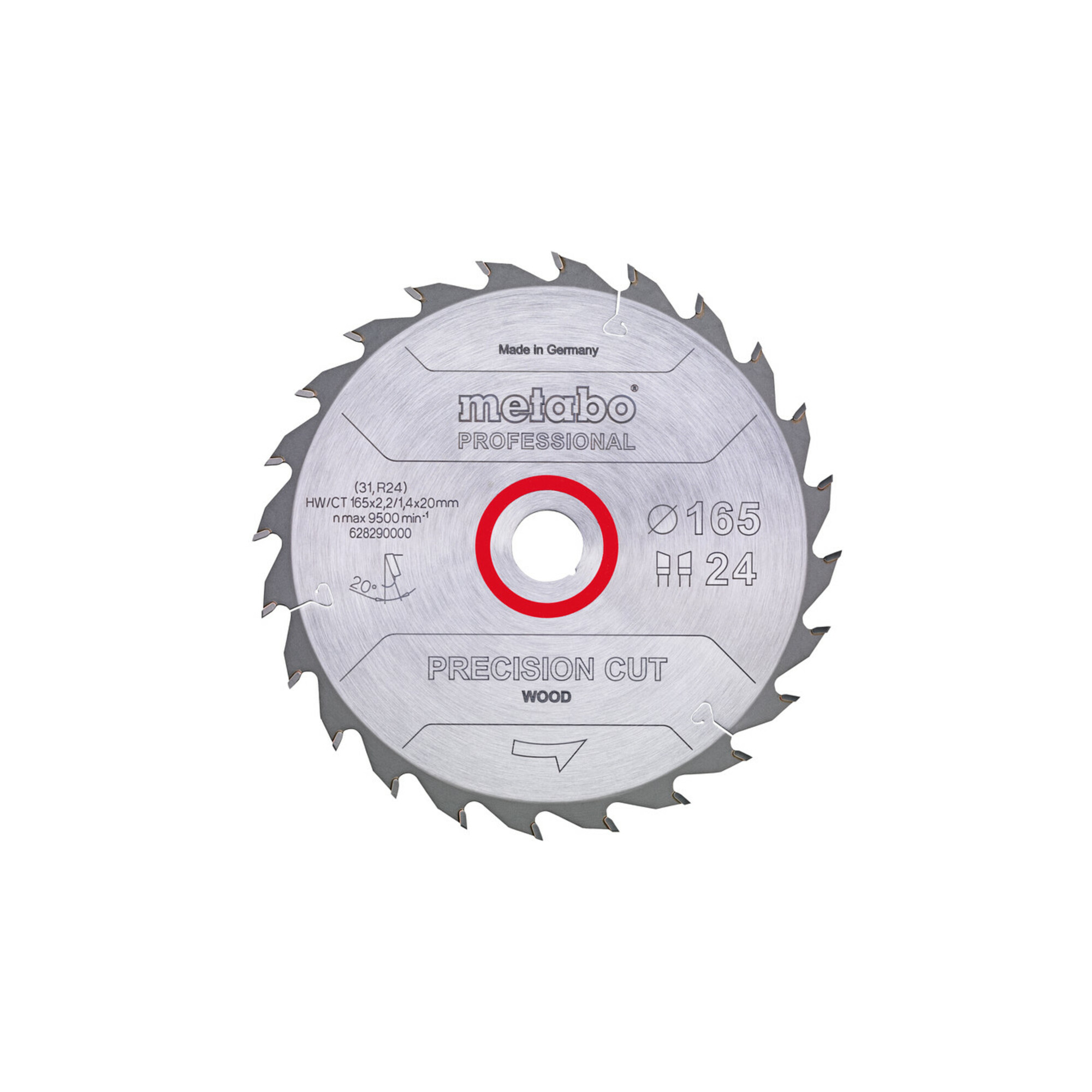 Metabo Sägeblatt "precision cut wood - professional", 165x2,2/1,4x20 Z24 WZ 20°