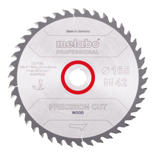Metabo Sägeblatt "precision cut wood - professional", 165x2,2/1,4x20 Z42 WZ 15°