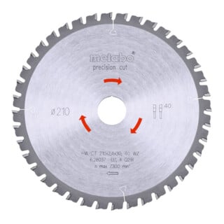 Metabo Sägeblatt "precision cut wood - professional", 210x2,4/1,8x30, Z40 WZ 3°