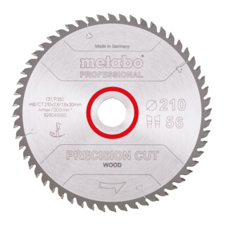 Metabo Sägeblatt "precision cut wood - professional", 210x2,6/1,8x30, Z56 WZ 10°