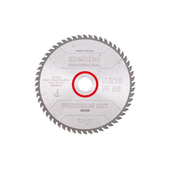 Metabo Sägeblatt "precision cut wood - professional", 210x2,6/1,8x30, Z56 WZ 10°