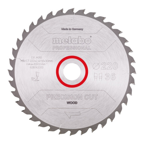 Metabo Sägeblatt "precision cut wood - professional", 220x2,4/1,6x30, Z36 WZ 10°