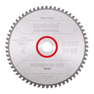 Metabo Sägeblatt "precision cut wood - professional", 250x2,4/1,8x30, Z60 WZ 5° neg.