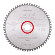 Metabo Sägeblatt "precision cut wood - professional", 250x2,4/1,8x30, Z60 WZ 5° neg.