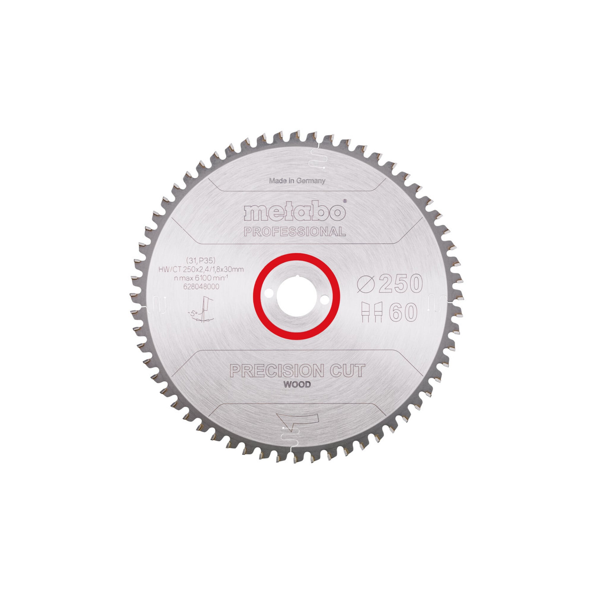 Metabo Sägeblatt "precision cut wood - professional", 250x2,4/1,8x30, Z60 WZ 5° neg.