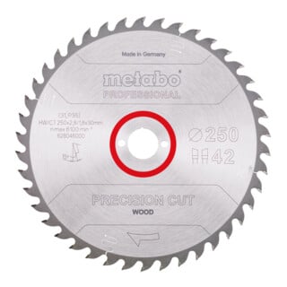 Metabo Sägeblatt "precision cut wood - professional", 250x2,8/1,8x30, Z42 WZ 15°