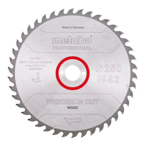Metabo Sägeblatt "precision cut wood - professional", 250x2,8/1,8x30, Z42 WZ 15°
