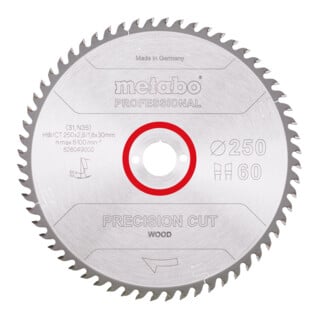 Metabo Sägeblatt "precision cut wood - professional", 250x2,8/1,8x30, Z60 WZ 15°