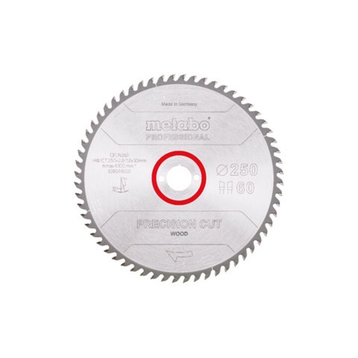 Metabo Sägeblatt "precision cut wood - professional", 250x2,8/1,8x30, Z60 WZ 15°