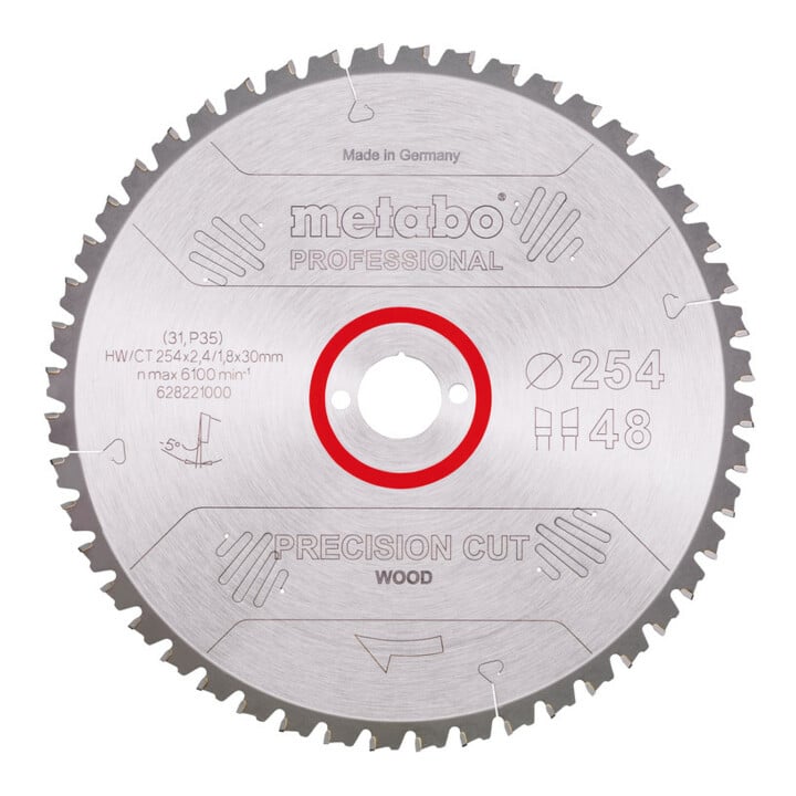 Metabo Sägeblatt "precision cut wood - professional", 254x2,4/1,8x30, Z48 WZ 5° neg.