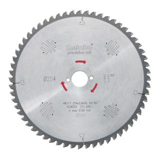 Metabo Sägeblatt "precision cut wood - professional", 254x2,4/1,8x30, Z60 WZ 5° neg.