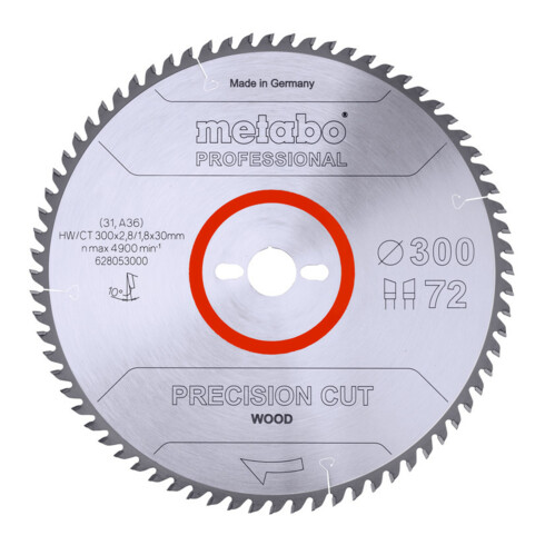 Metabo Sägeblatt "precision cut wood - professional", 300x2,8/1,8x30, Z72 WZ 10°