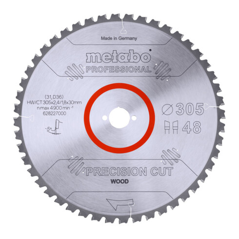 Metabo Sägeblatt "precision cut wood - professional", 305x2,4/1,8x30, Z48 WZ 5° neg.