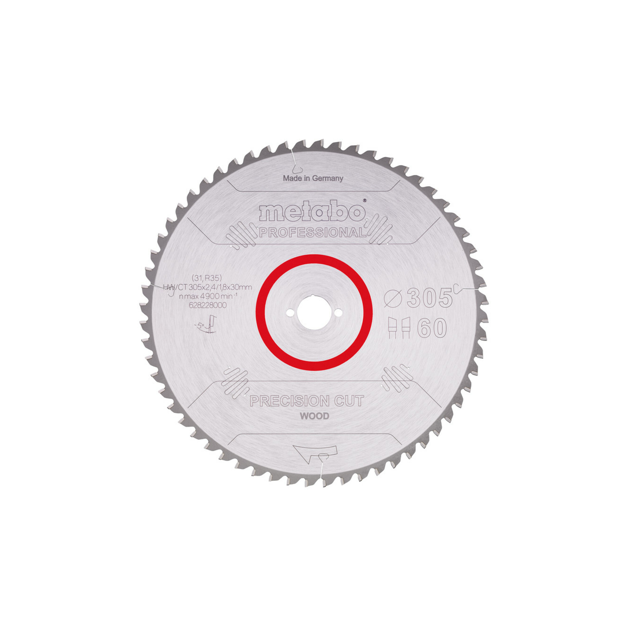 Metabo Sägeblatt "precision cut wood - professional", 305x2,4/1,8x30, Z60 WZ 5° neg.