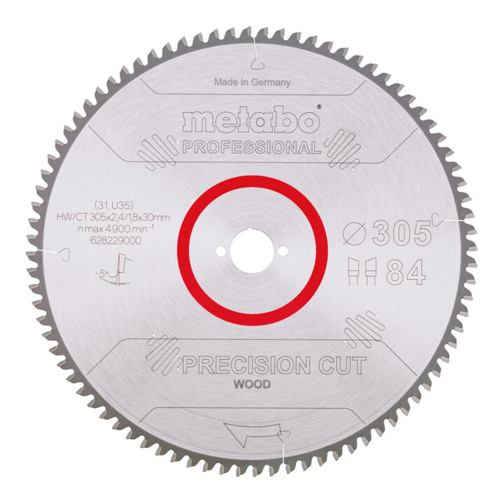 Metabo Sägeblatt "precision cut wood - professional", 305x2,4/1,8x30, Z84 WZ 5° neg.
